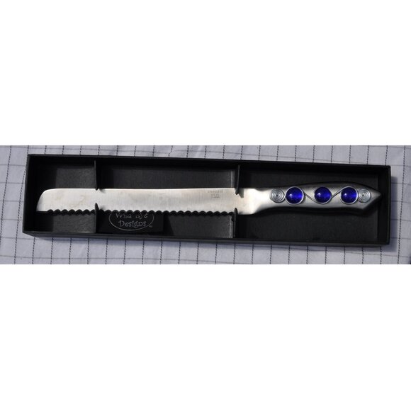 blue jeweled cake knife wedding athame stainless steel full tang wild - Picture 7 of 10